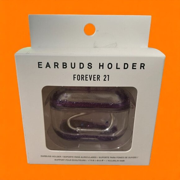 NEW!! EARBUDS HOLDER CLEAR CASE WITH GLITTER PURPLE - FOREVER 21 Size: One size - Picture 4 of 5